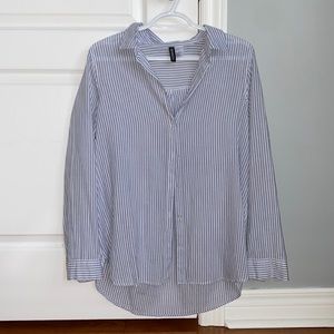 Button up collared shirts blue and white striped top